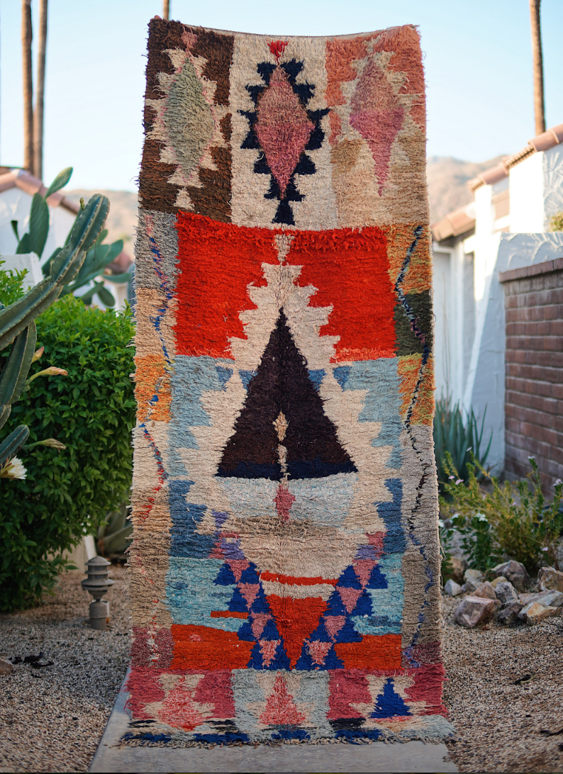 Multicolored Geometric Cotton and Wool Boucherouite