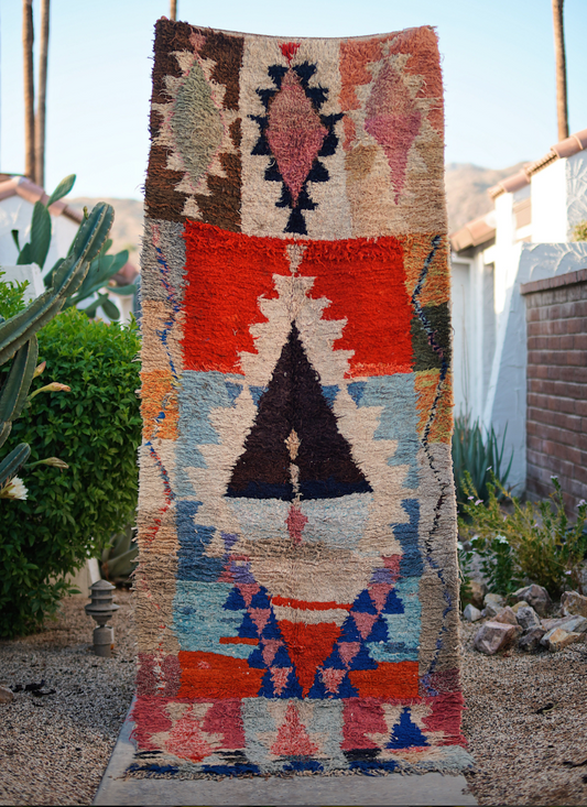 Multicolored Geometric Cotton and Wool Boucherouite