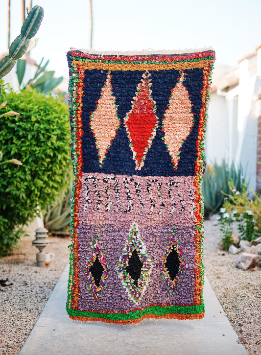 Multicolored Diamond Cotton + Wool Boucherouite