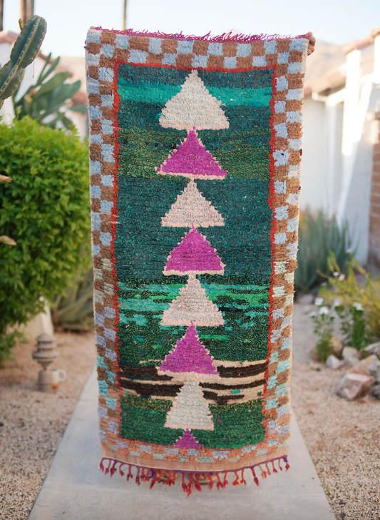 Multicolored Checkered and Triangle Wool Boucherouite
