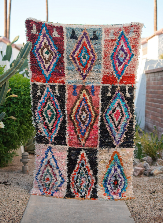 Multicolored Diamond Cotton + Wool Boucherouite