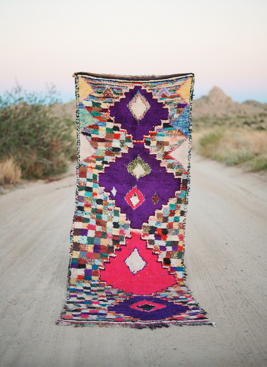 Pink and Purple Multicolored Cotton + Wool Boucherouite