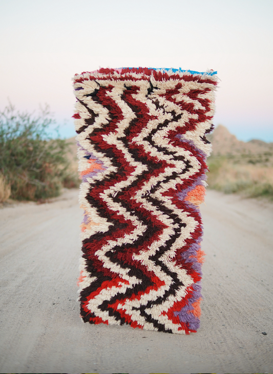 Red, Black and White Cotton + Wool Boucherouite