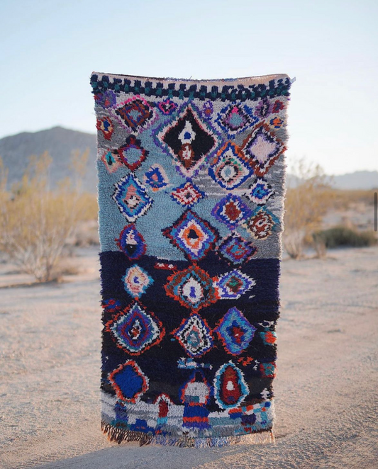 Blue with Multicolor Patterned Cotton Boucherouite