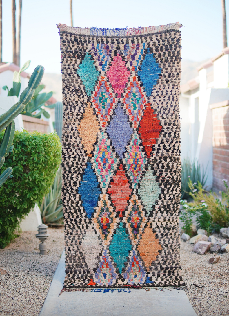 Checkered with Multicolored Diamond Cotton Boucherouite