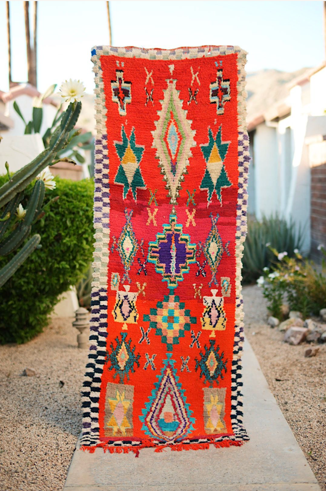 Orange with Multicolored Geometric Pattern Cotton Boucherouite