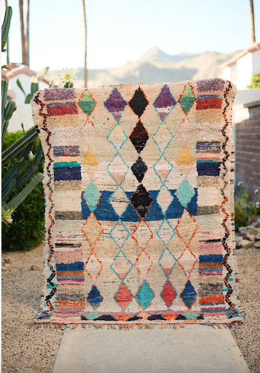 Multicolored Pattern on Cream Cotton Boucherouite