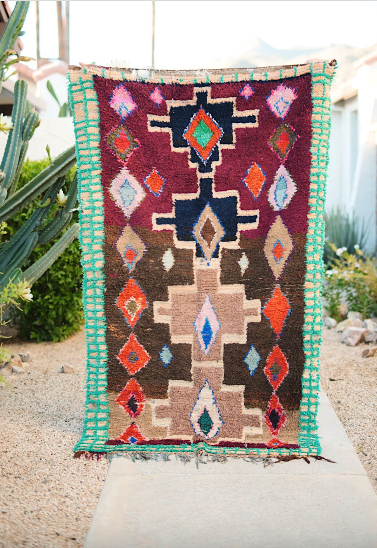 Mutlicolored Pattern with Green Border Cotton Boucherouite