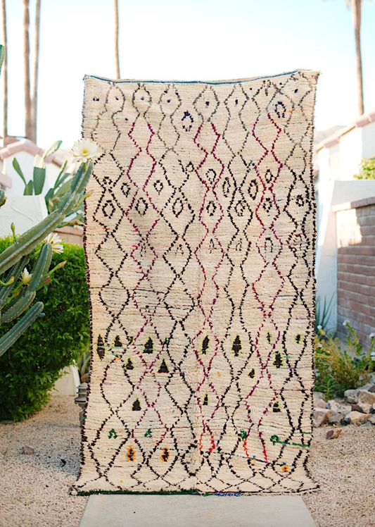 Cream with Multicolored Line Design Cotton + Wool Azilal