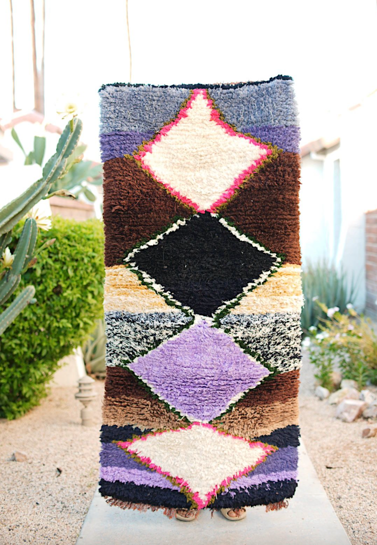 Brown, Purple and Black Diamond Cotton Boucherouite