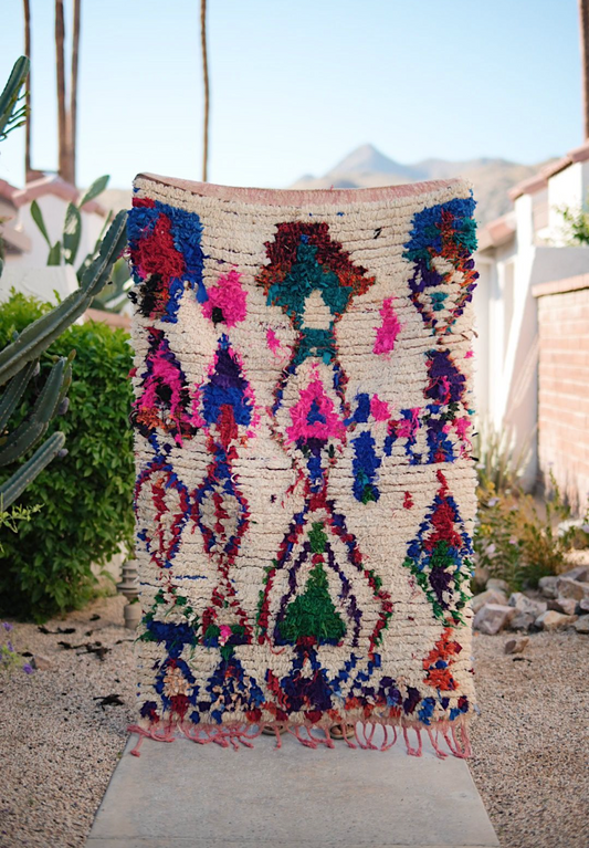 Cream with Pink Blue Green Pattern Cotton and Wool Ourika
