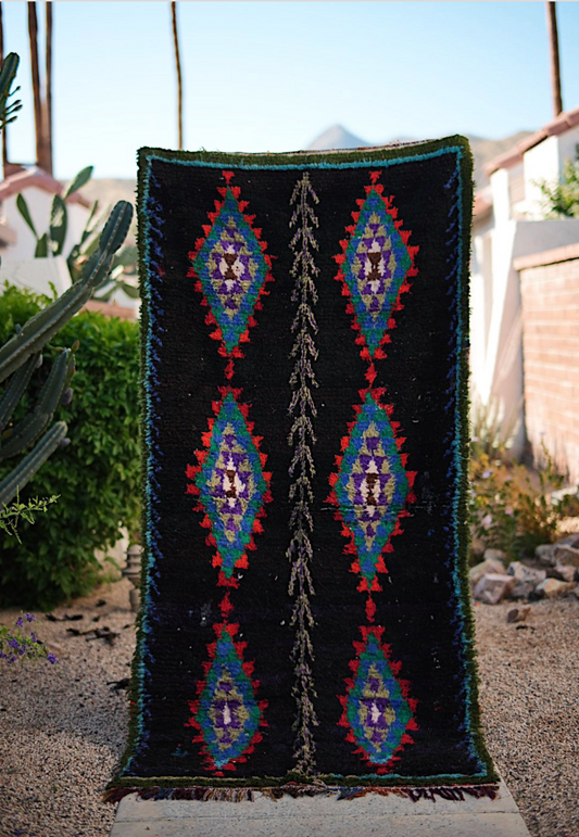 Black with Blue Diamond Pattern Cotton Boucherouite