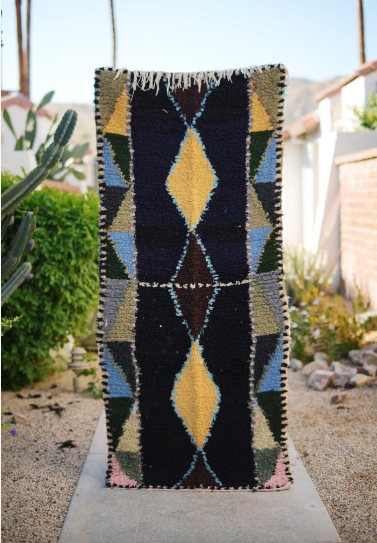 Black with Green, Blue, Yellow Pattern Cotton Boucherouite