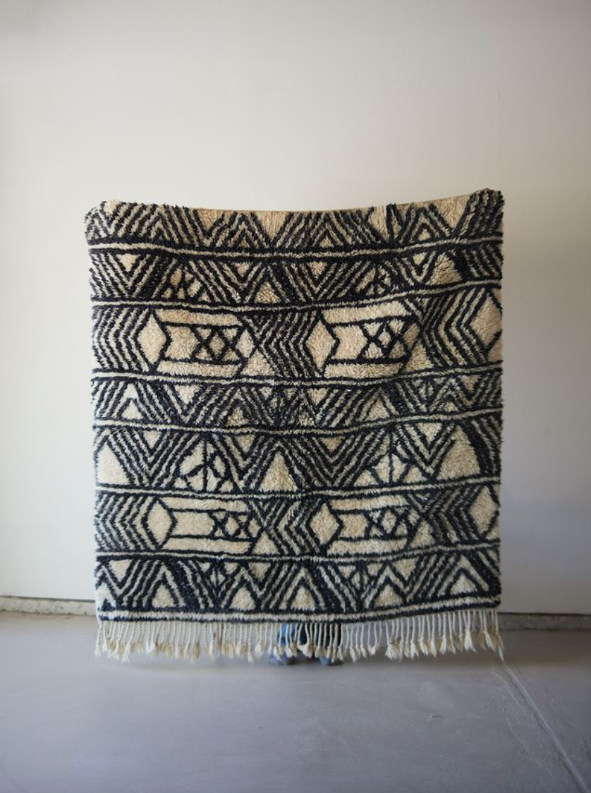 Black and Cream Linework Wool Rug