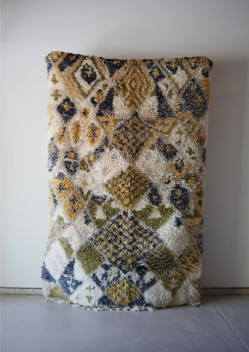 Black and Gold Diamonds on Cream Wool Rug