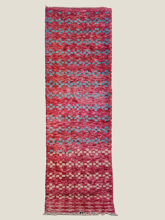 Pink with Blue and White Pattern Wool Beni M’rirt