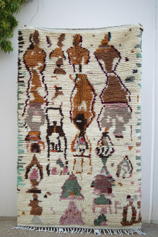 Large Cream with Earth Tone Wool Moroccan Ourika rug