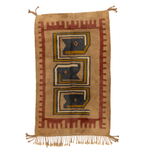Large Tan with Multicolored Geometric Design Wool Contemporary