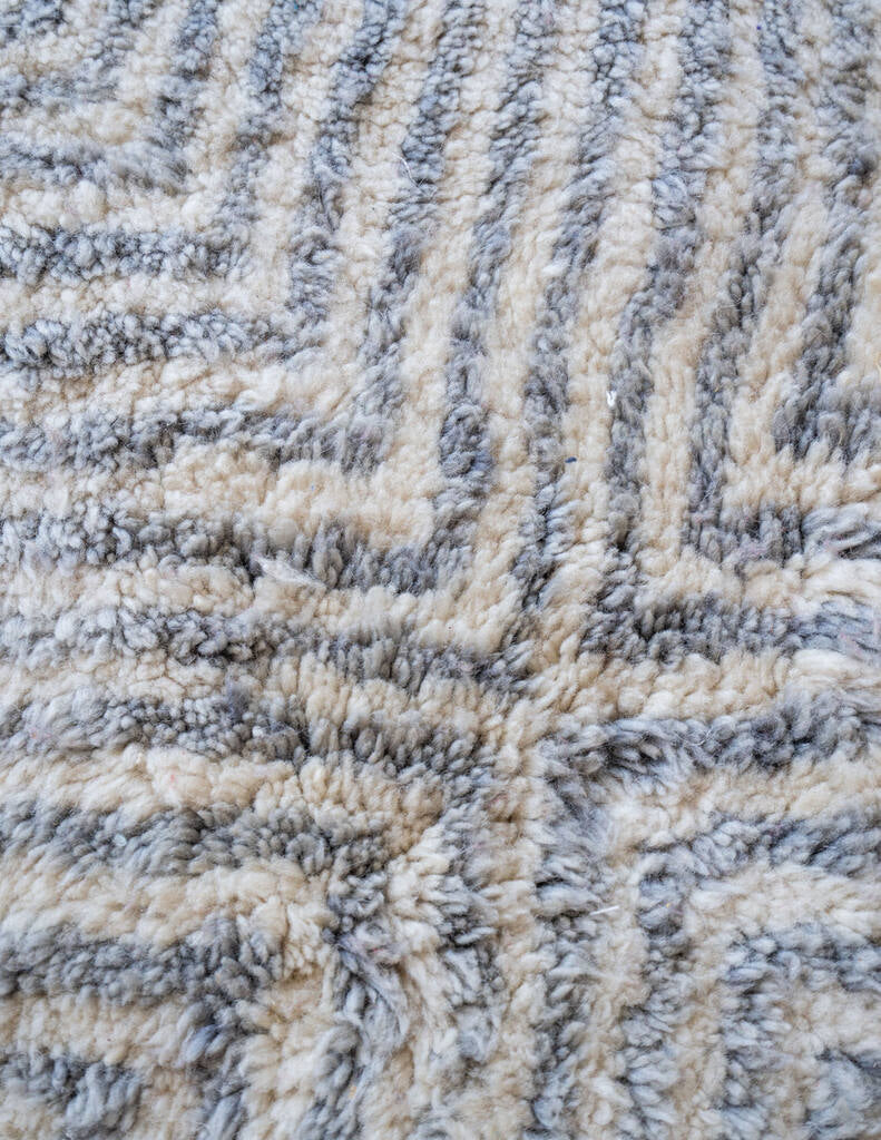 Contemporary Light Blue-grey and Cream Wool Beni M'rirt