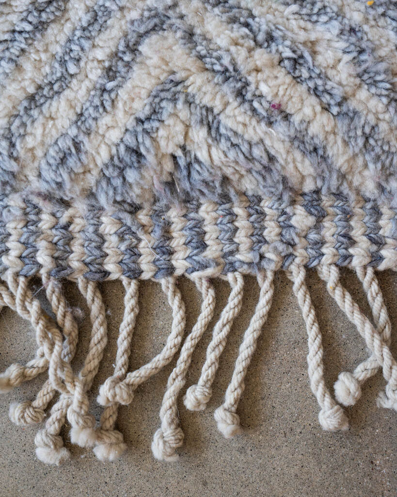 Contemporary Light Blue-grey and Cream Wool Beni M'rirt