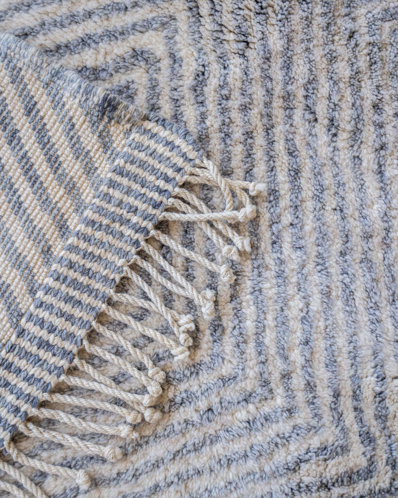 Contemporary Light Blue-grey and Cream Wool Beni M'rirt