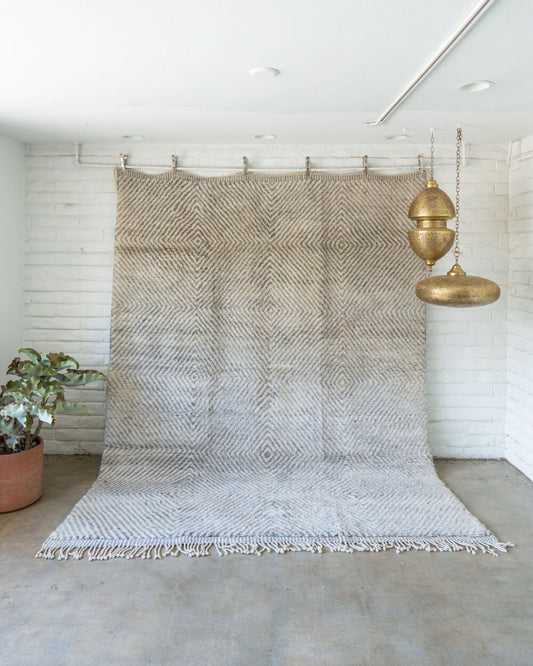Contemporary Light Blue-grey and Cream Wool Beni M'rirt